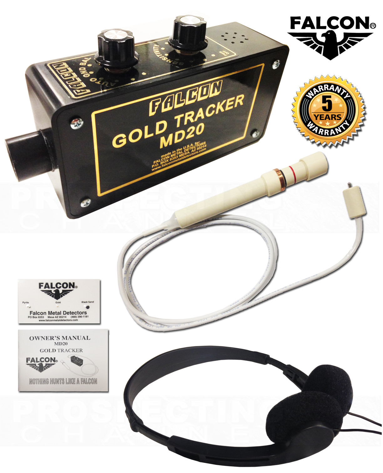 FALCON MD20 GOLD TRACKER METAL DETECTOR with HEADPHONES Package