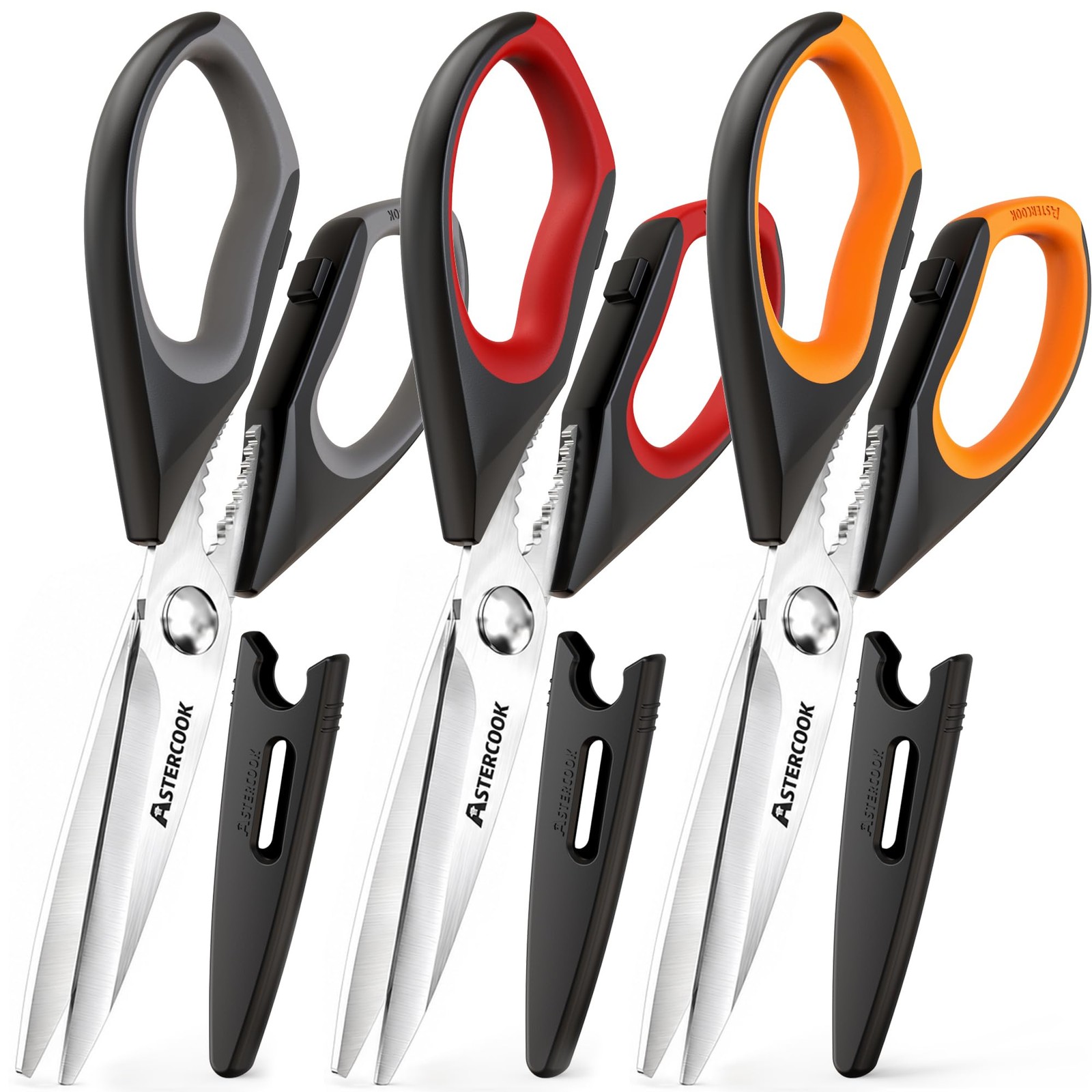 Astercook Kitchen Scissors 3 Pack, Heavy Duty All Purpose Black