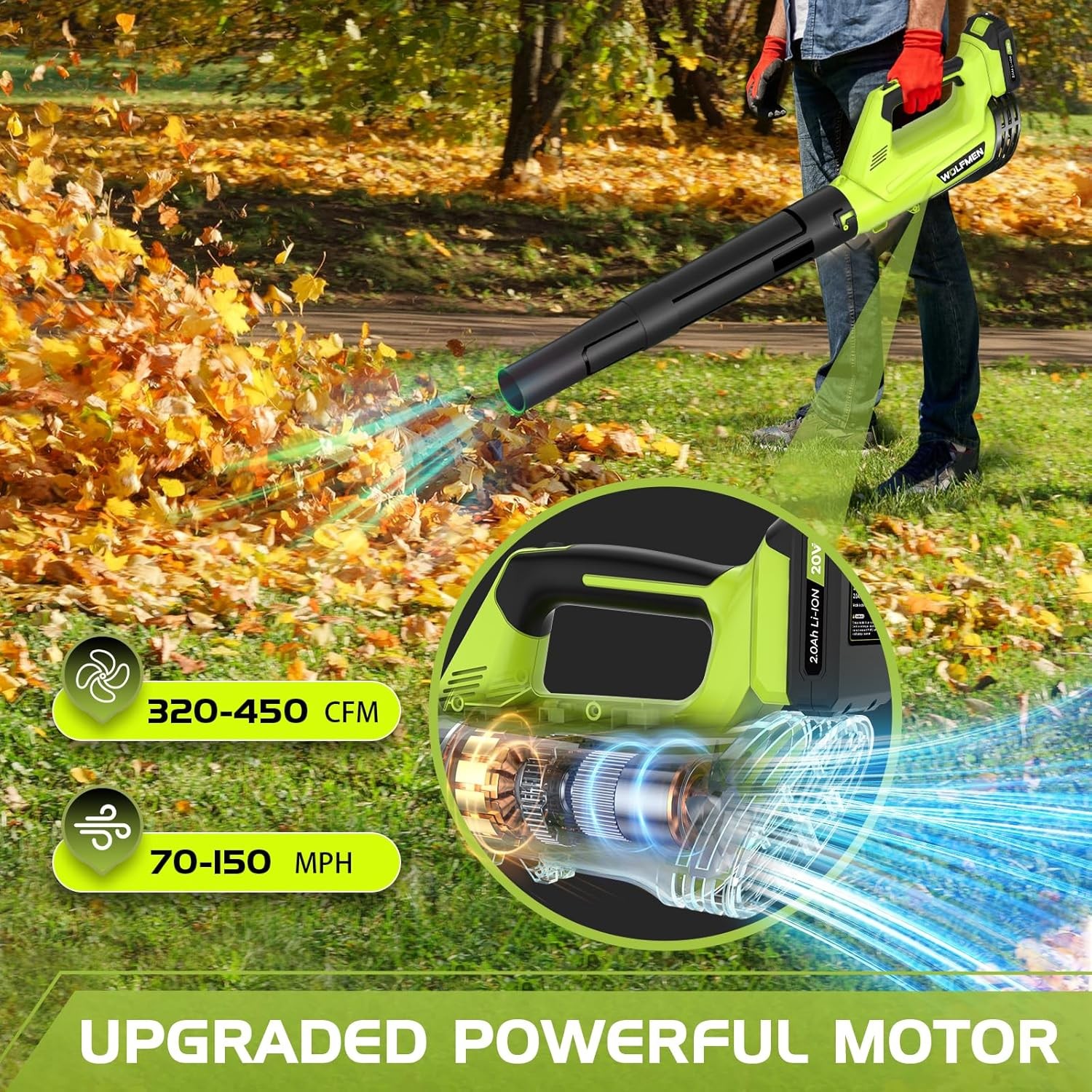 Leaf Blower, Electric Cordless Leaf Blower with 2 Batteries and Charger, 2 Speed