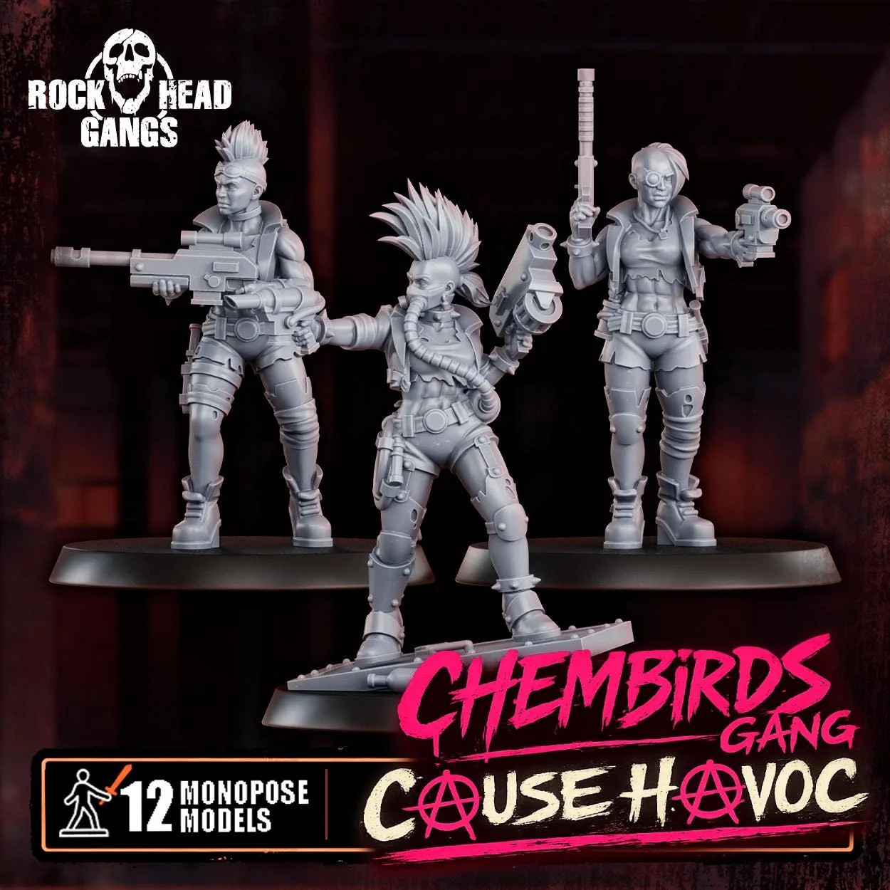 Chembirds – Sci-Fi Punk Gang of 12 Soldiers - Unpainted Unassembled Resin Minis