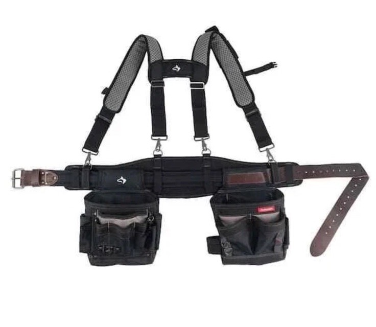 Husky 2 Bag Electricians Heavy Duty Work Tool Storage Belt With Suspenders NEW