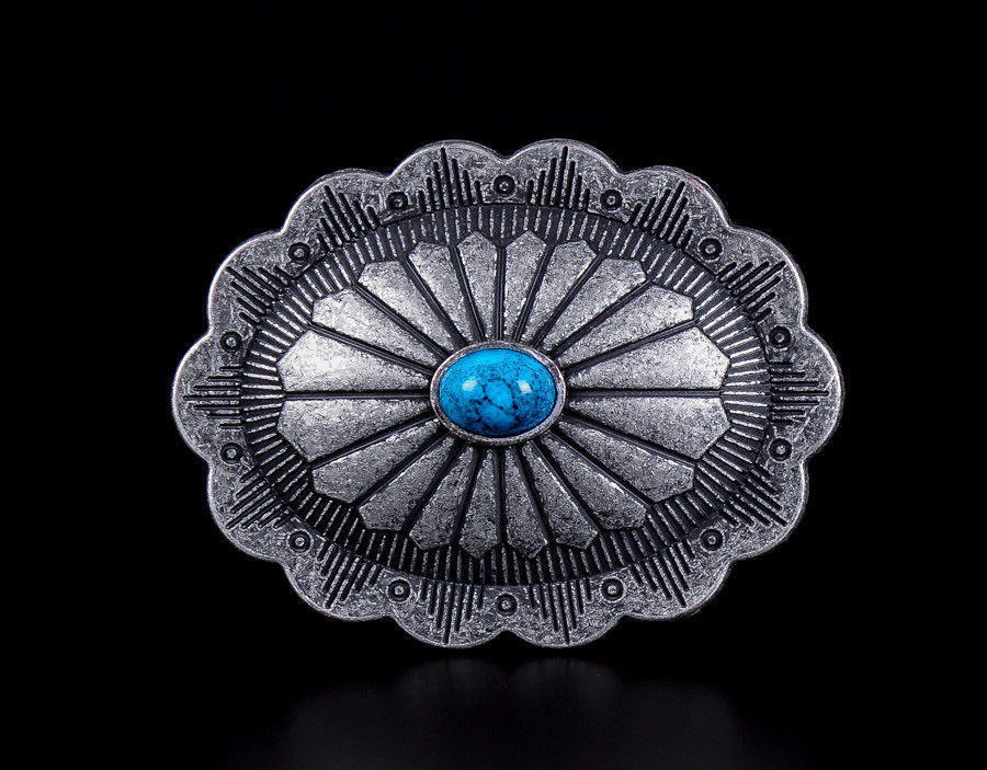 10pc Southwest Oval Turquoise Vintage Silver Leathercraft Saddles Decor Conchos