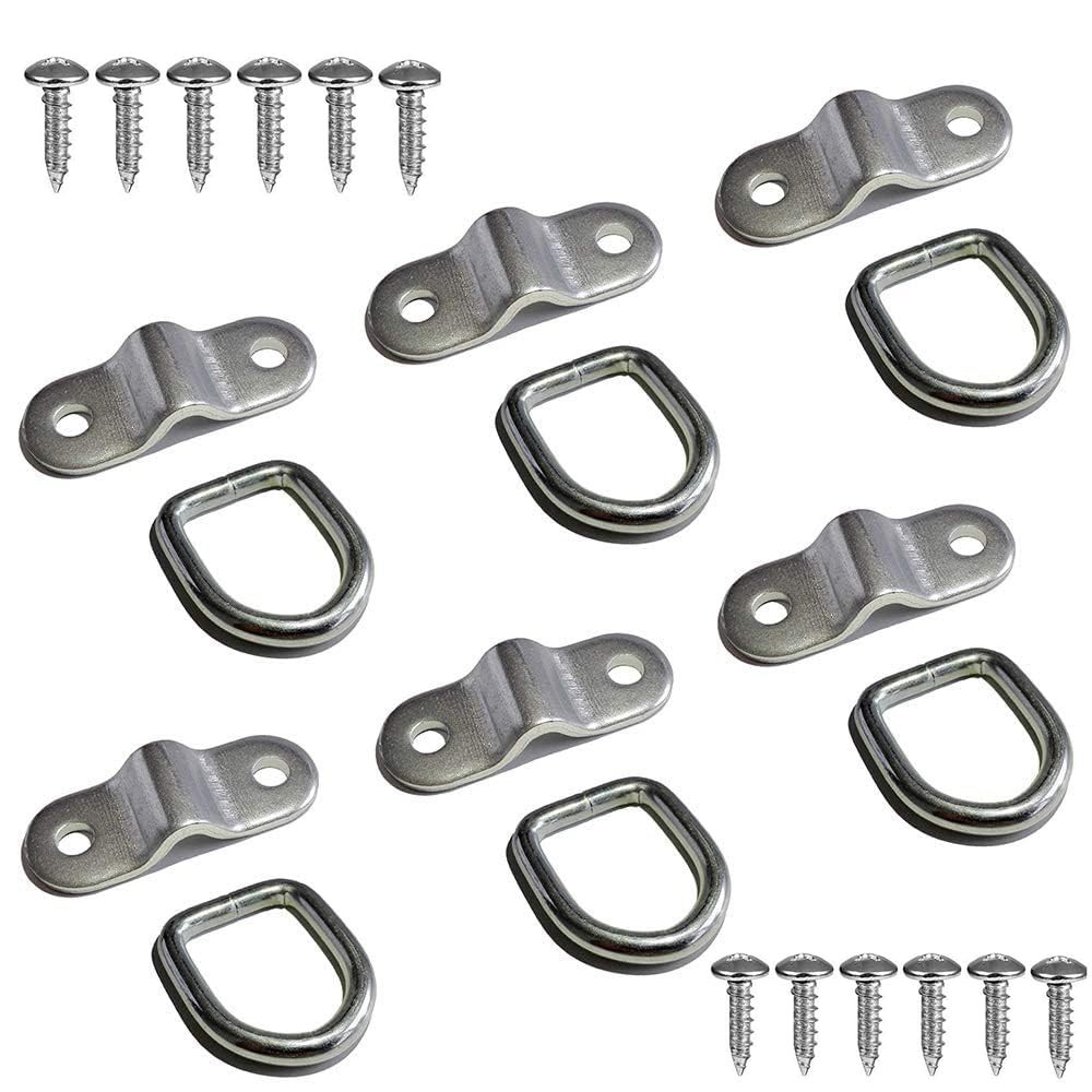 D Rings Tie Down Anchors Hooks for Trailer Truck Bed 1/4" 6 Pack, silver