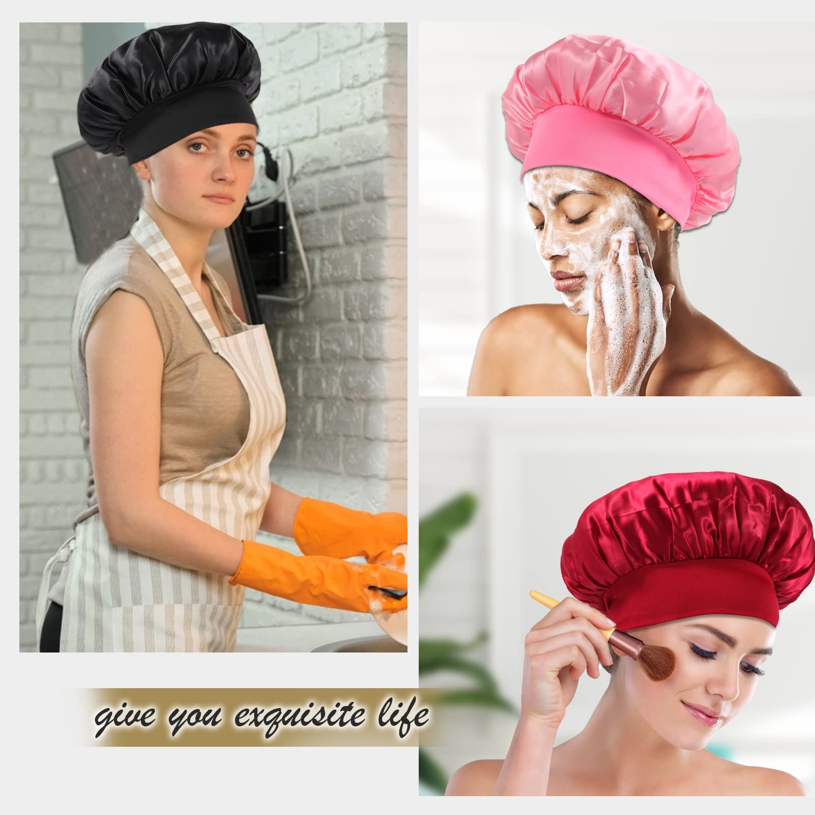 Satin Bonnet Elastic Wide Band Silk Hair Bonnet For Sleeping Men 10 PCS