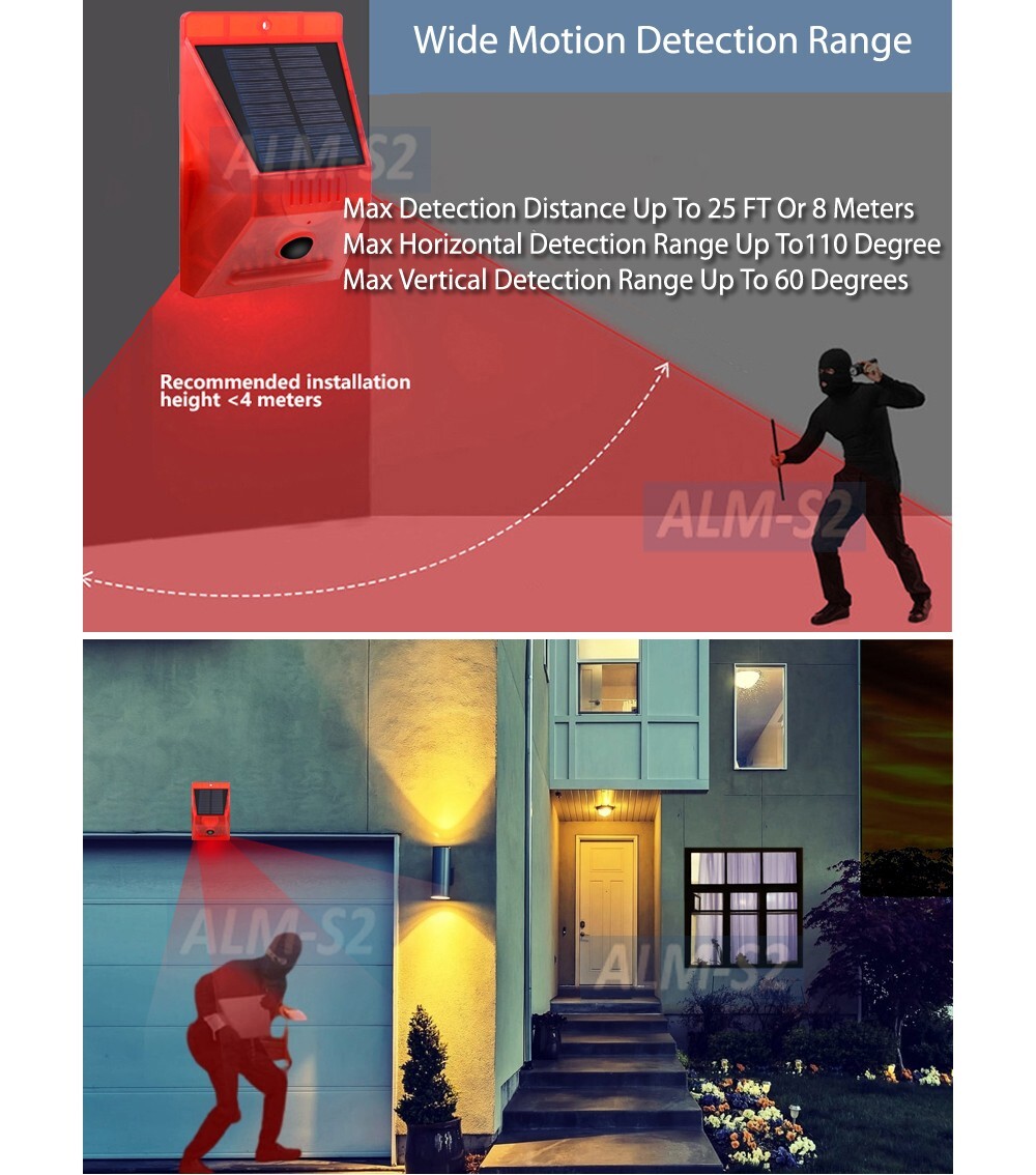 Motion Security Entrance Alarm Solar Panel DC 5V Power Red Strobe Light