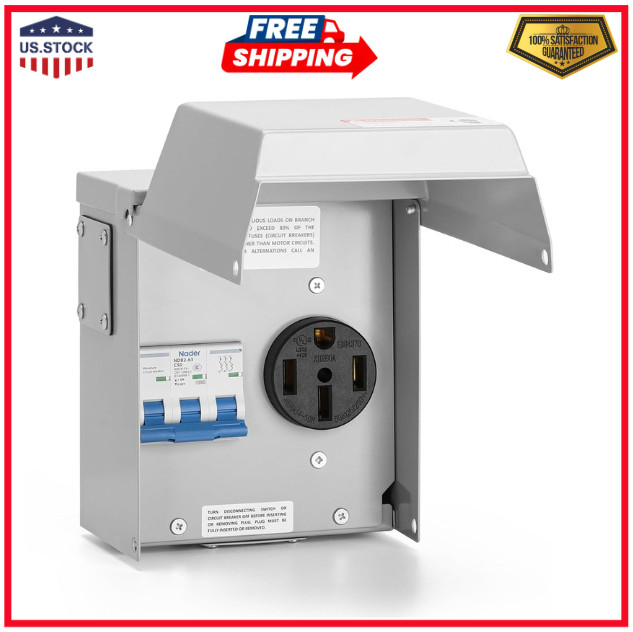 50 Amp Temporary RV Power Outlet with Breaker, Outdoor Breaker Box with NEMA 3R