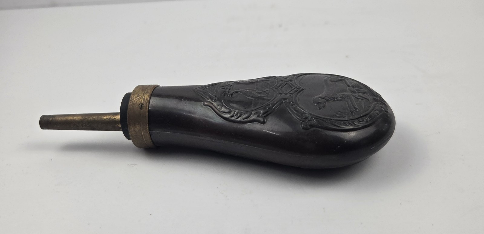 Copper Black Powder Flask with Pheasant & Dog Embossed