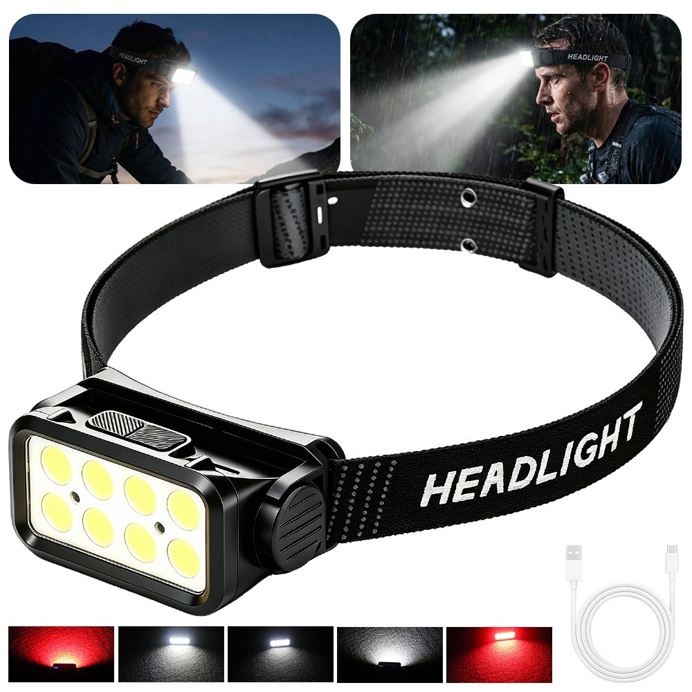 USB Rechargeable COB LED Headlamp Headlight Torch Work Light Bar Head Band Lamp