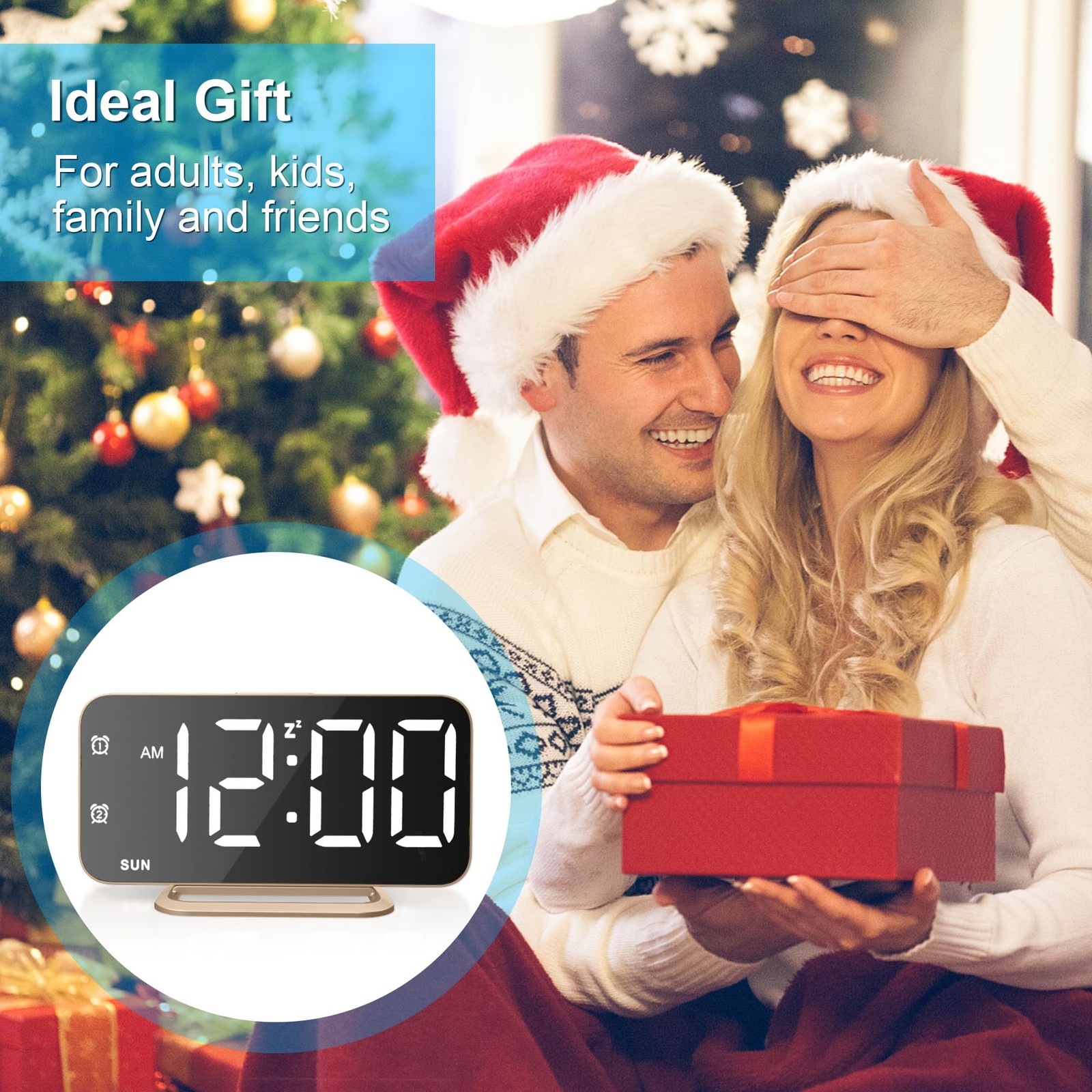 Slim LED Digital Alarm Clock Mirror Surface for Makeup with Diming Large Disp...