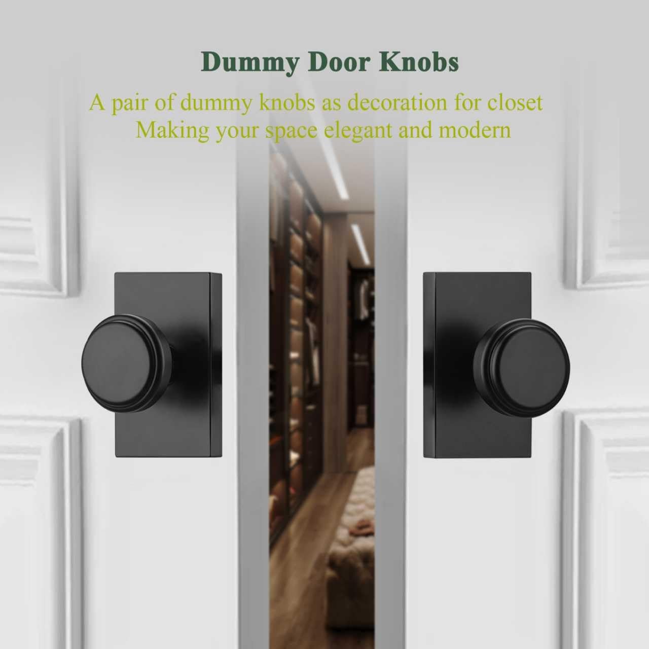 parro Black Door Knobs Interior, Dummy DoorKnobs for Closet Rectangle,