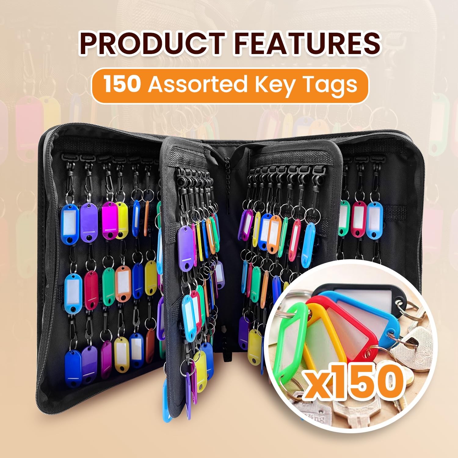 150 Position Key Organizer with Combination Lock, Waterproof Fireproof Zippered