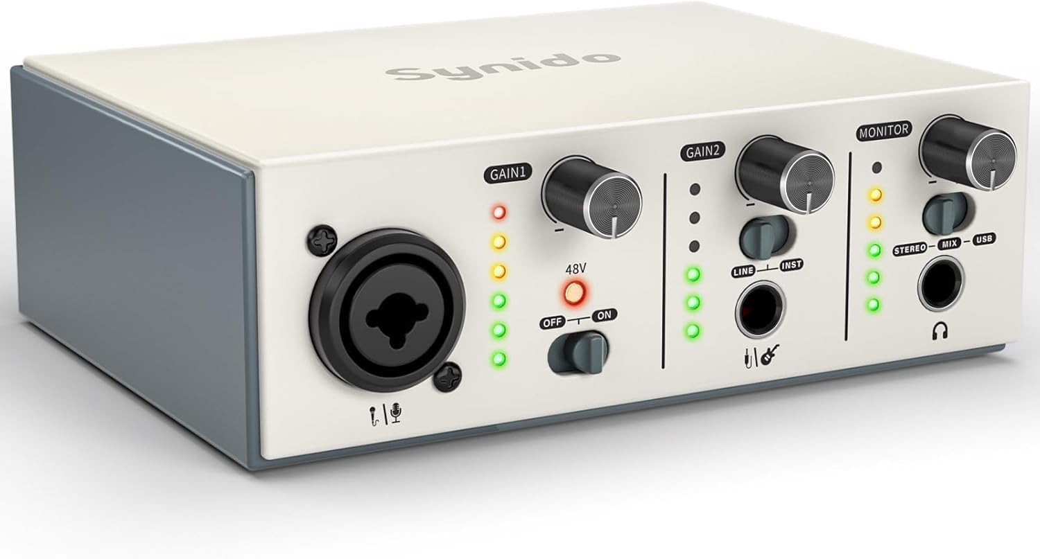 USB C Audio Interface 2x2 XLR 48V Phantom Power Recording Mixer