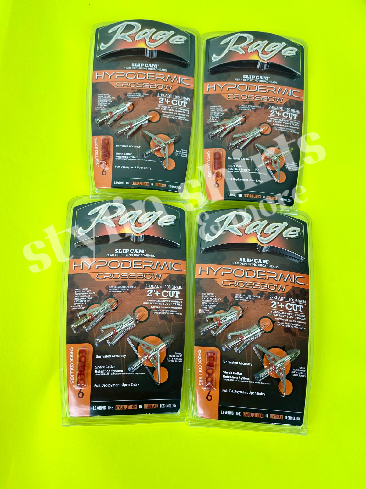 4 Rage CROSSBOW Hypodermic shock collars 2 Blade Broadheads 2" Cut 100 grain