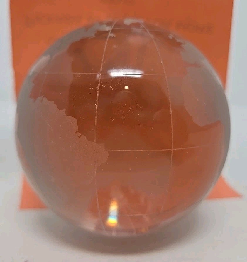 Round Earth Globe World Map Crystal Glass Clear Paperweight Table Desk Decor