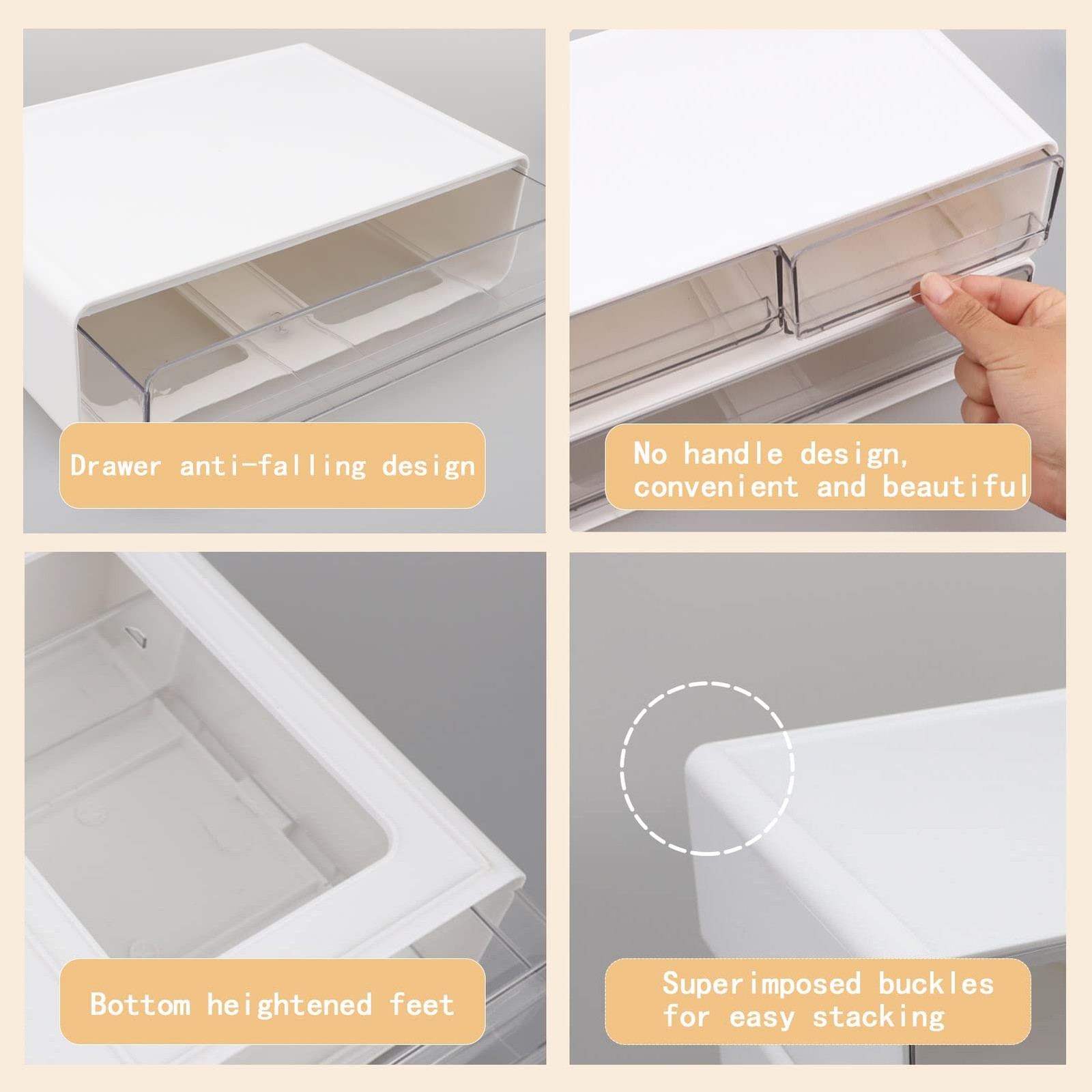 2 Packs Large Stackable Desk Organizer Drawers, Plastic Desk Storage Drawers,...