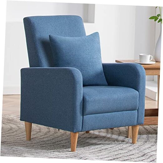 Modern Upholstered Accent Chair Armchair with Pillow, Fabric Set of 1 F-blue
