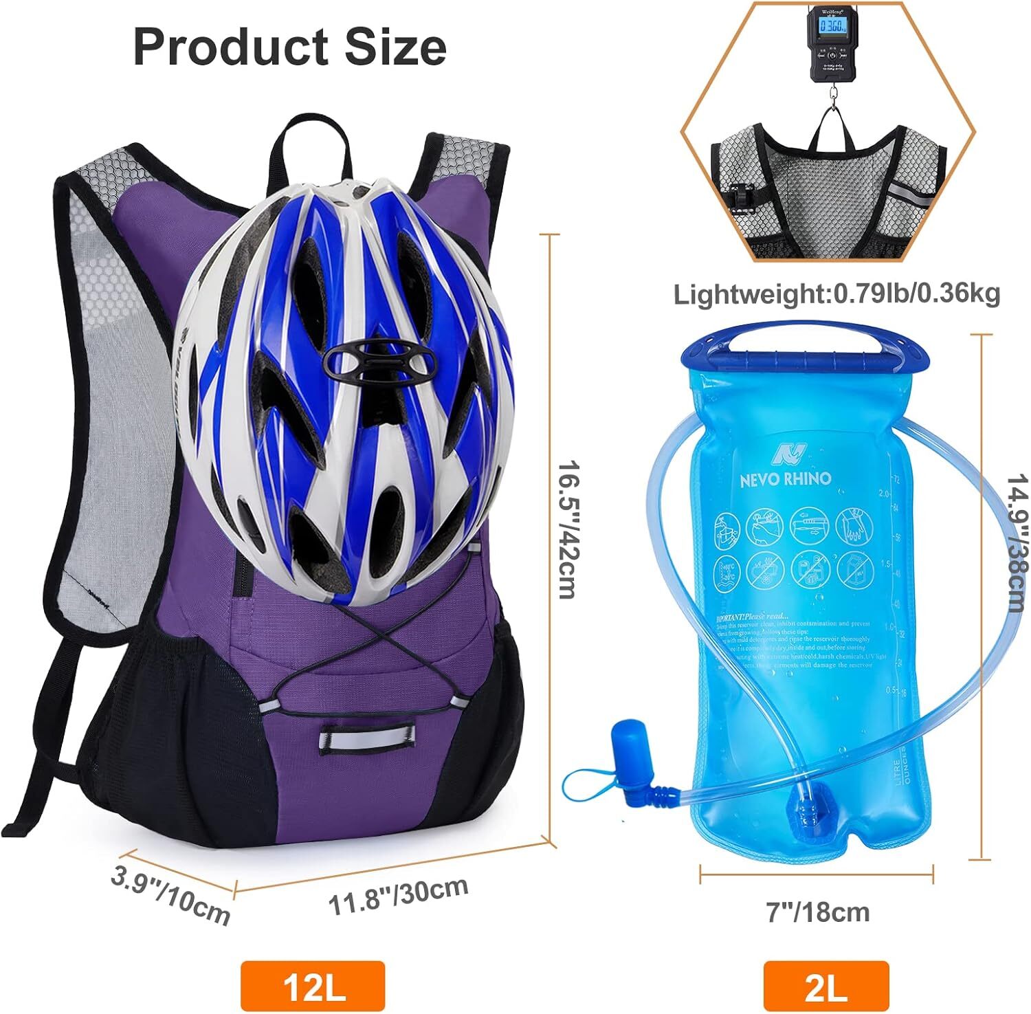 Lightweight Hydration Backpack, Running Backpack with 2L Water Purple
