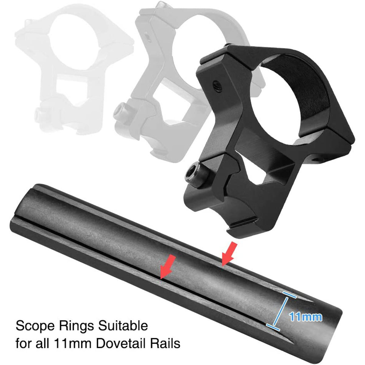 2PCS 1" High Profile Scope Ring See Through Scope Mount For 11mm or 3/8 Dovetail