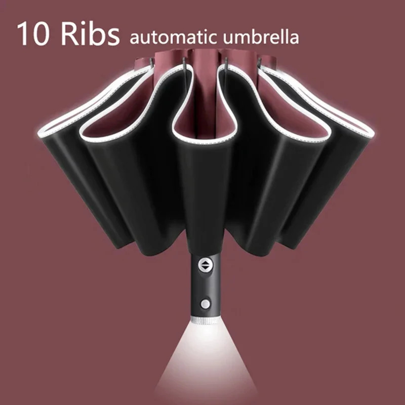 Automatic Folding Umbrella UV Protection LED Flashlight Reflective Large