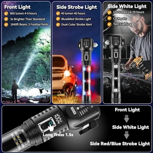 18-in-1 Car Emergency Tool - Safety Hammer, Flashlight, Lighter, Window Breaker,