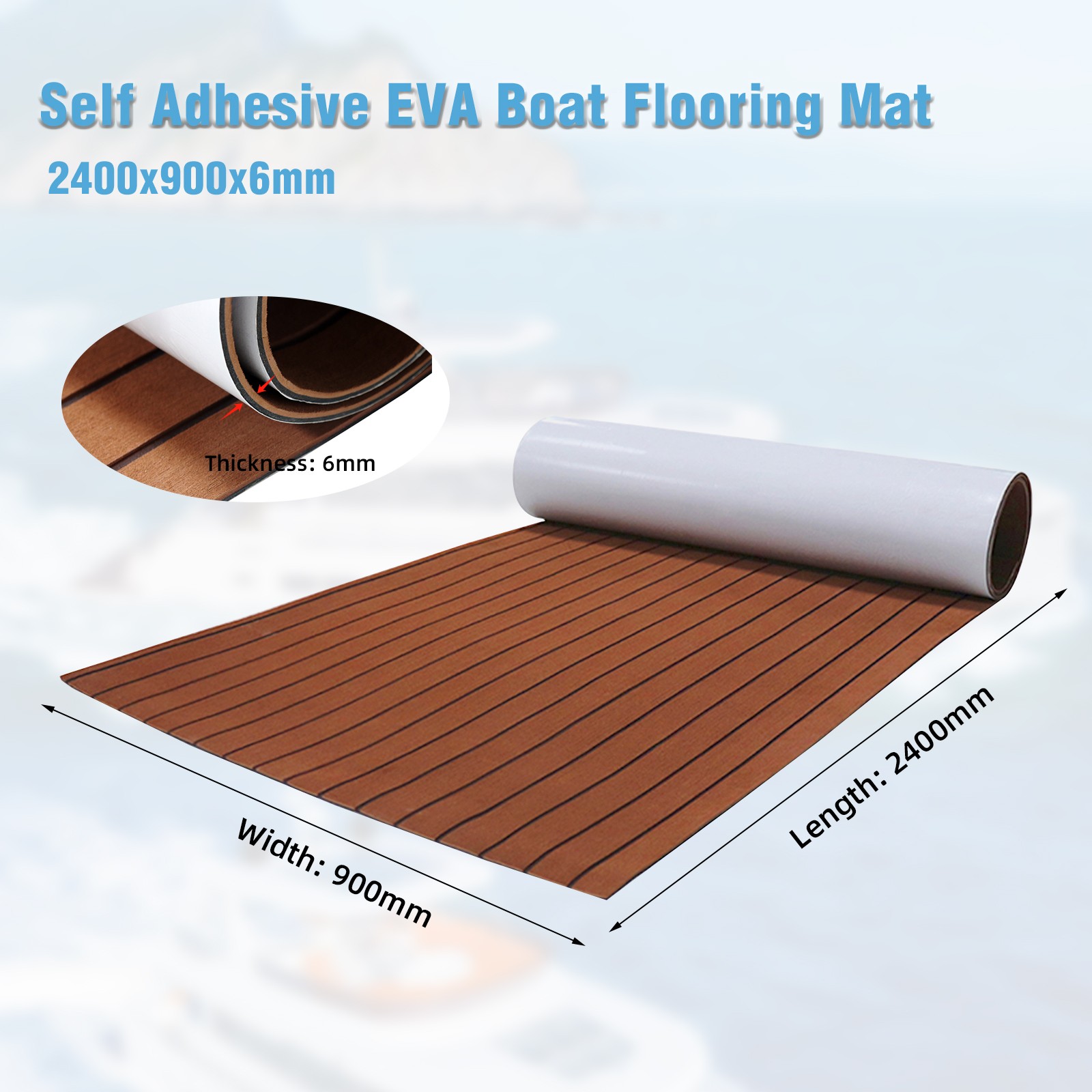Brown 95'' Deluxe EVA Foam Boat Marine Flooring Mat Faux Teak Decking Yacht