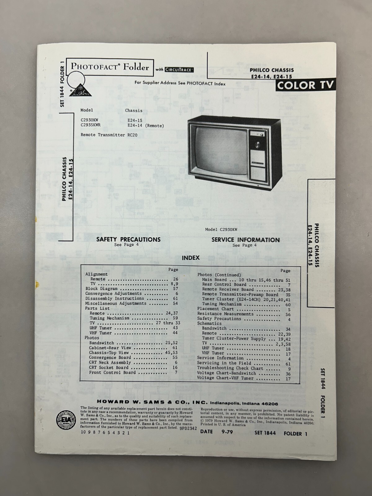 Philco E24-14 15 Service Manual Sams Photofact Free Shipping