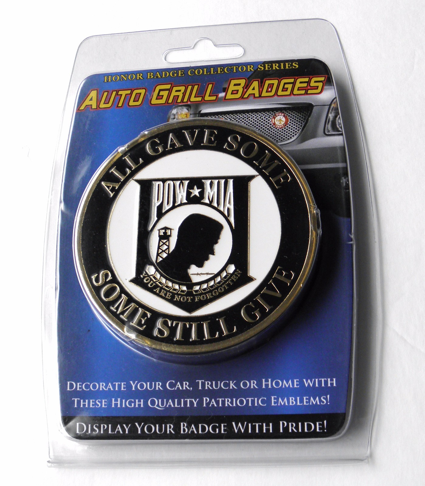POW MIA METAL ENAMEL CAR GRILL GRILLE AUTO MEDALLION 3.1 INCHES GREAT QUALITY