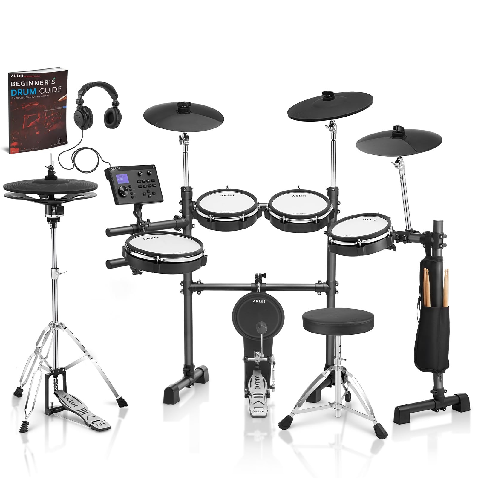 Expanded-Size Electric Drum Set: 12'' Two-Piece Standalone Hi-Hat, Independent
