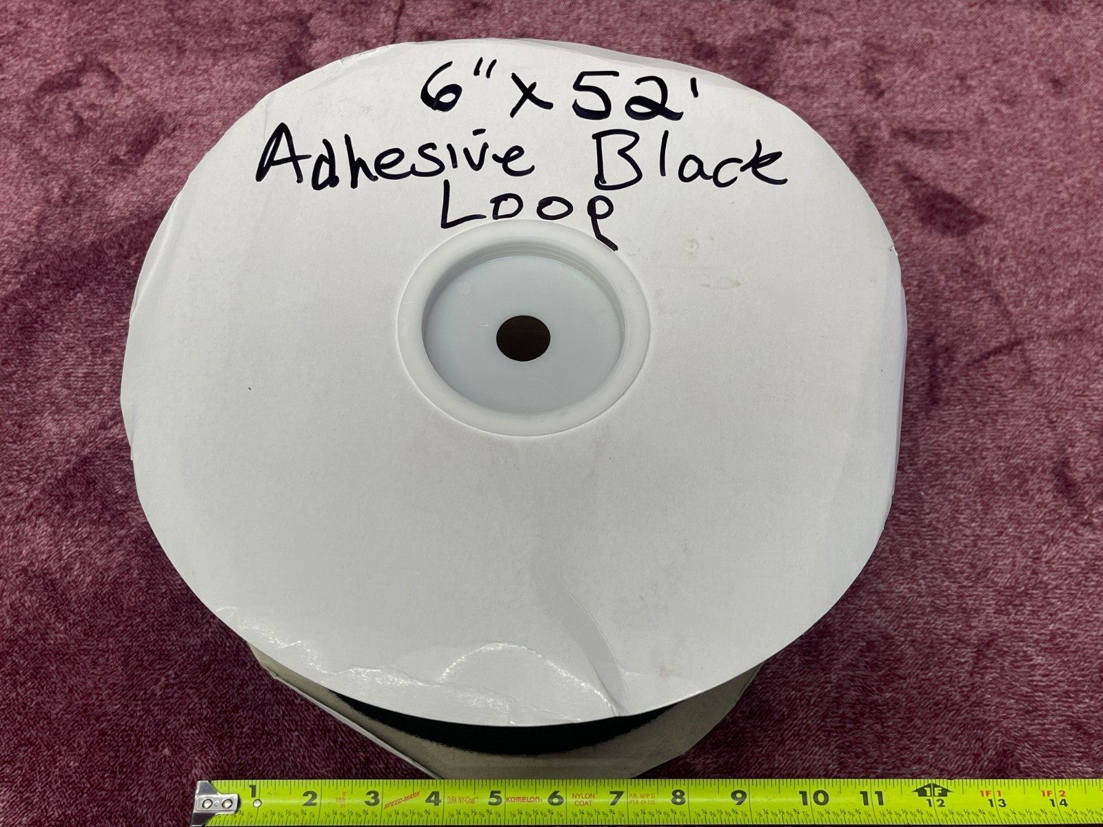 6 inch x 52 foot Adhesive Black Loop side only Tape for Hook and Loop