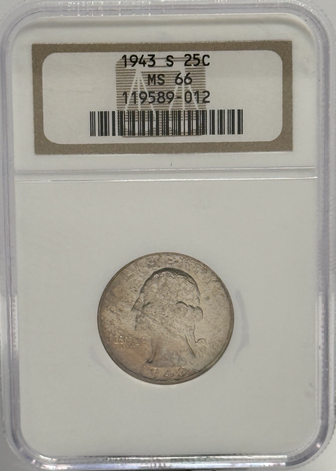 1943 S 25c Washington Quarter MS66 Toner