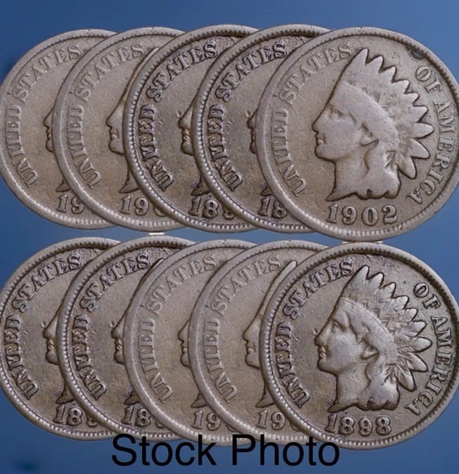LOT OF 10 Indian Head Cents( 5 in the 1800s) G/VG, FULL DATES SET, AWESOME