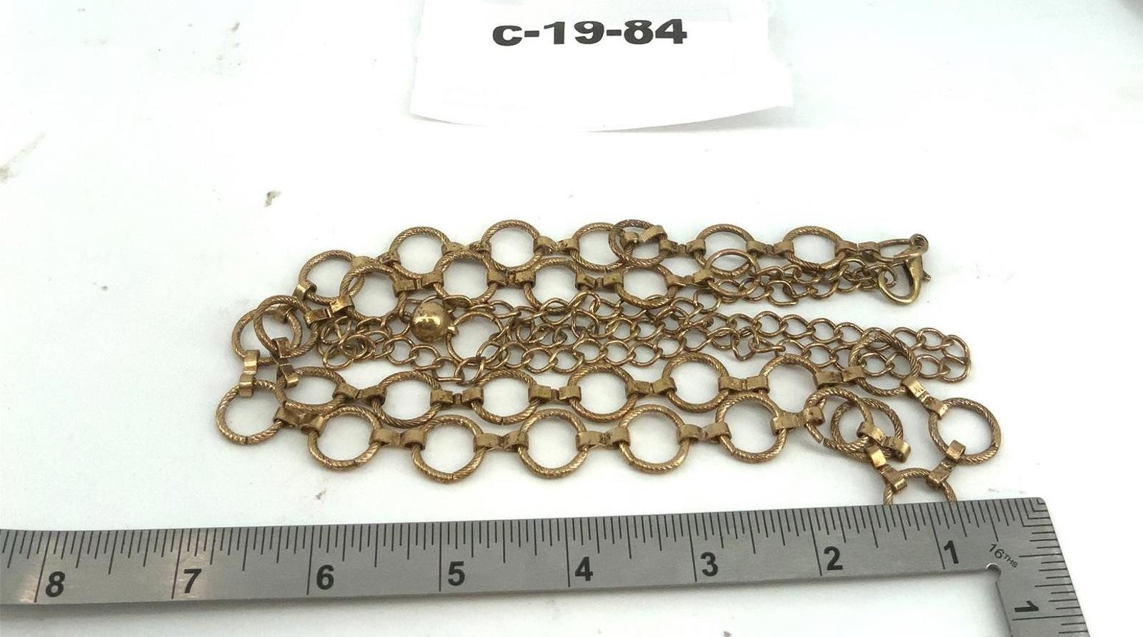 Vintage Goldtone Textured Circle Link Chain Long Necklace Boho Layering