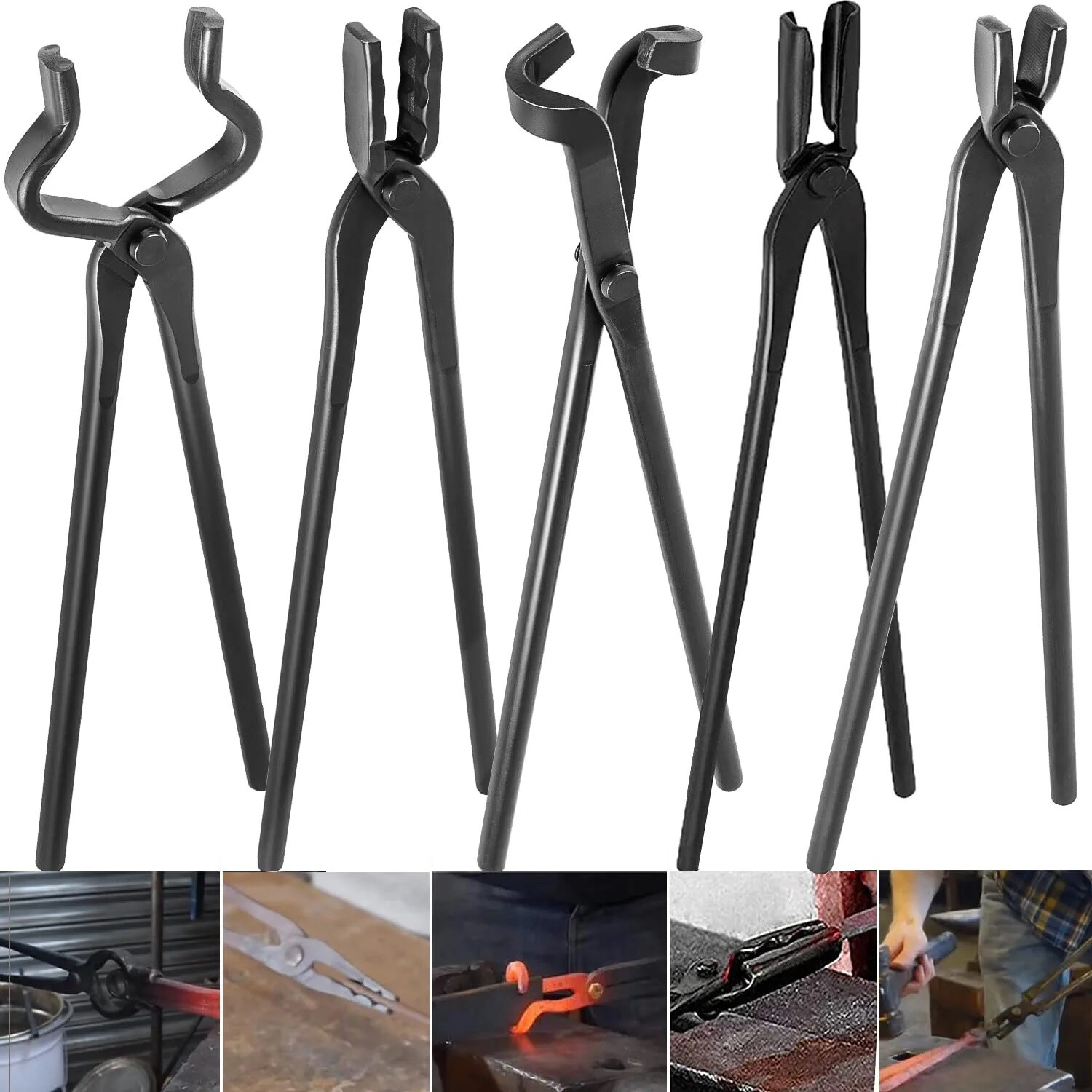 Blacksmith Tongs Tool For Knife Making, Anvil, Forge Kit Flat Tong