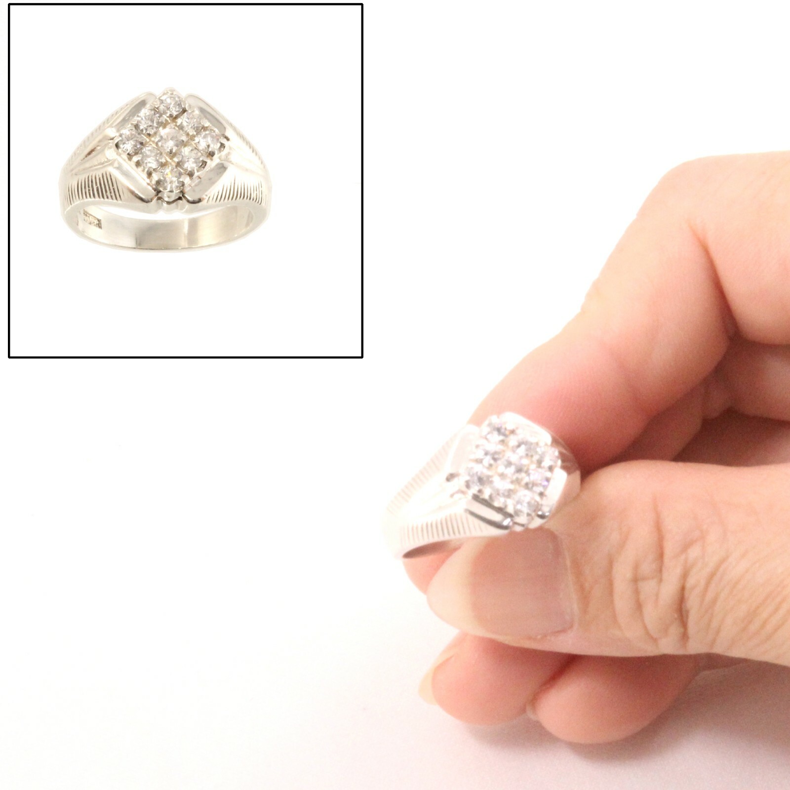 Sterling Silver Cubic Zirconia Cocktail Ring (9 Stones)