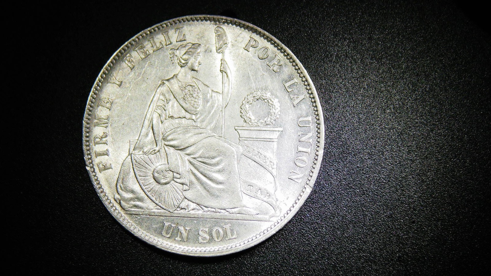 1872  Lima Peru Large Un Sol Silver Coin  .900 Silver EX Look!