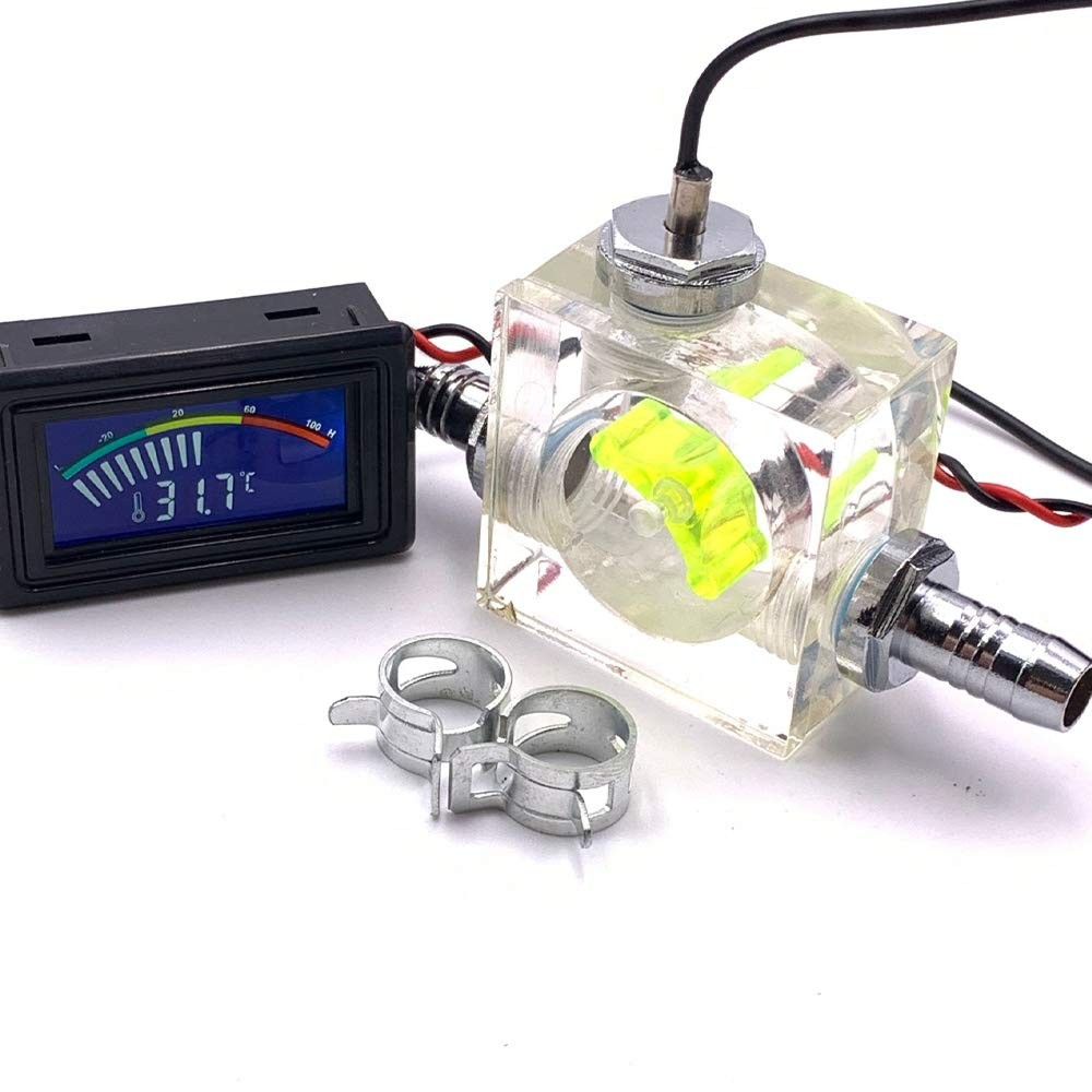 1 Set Thermometer Digital Pointer 3 Way FlowMeter for Water Cooling Liquid Co...