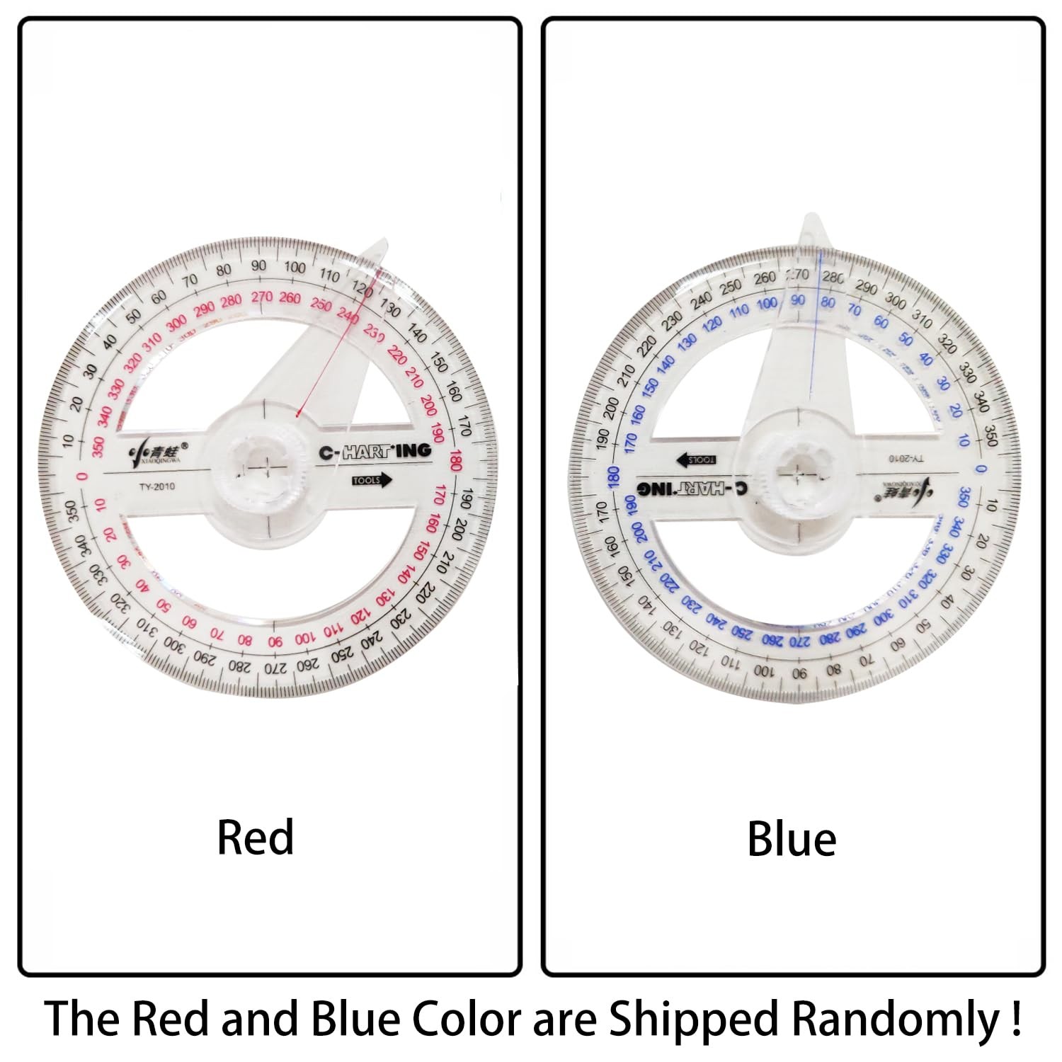 2 PCS 360 Degree Swing Arm Protractor Plastic Circle Ruler Measuring Tool