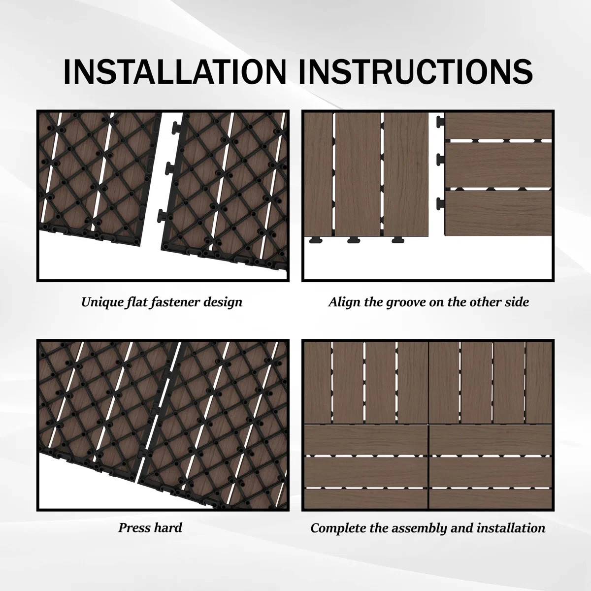 27Pcs HDPE Interlocking Deck,Waterproof Snap-Together w/Drainage Design,Brown