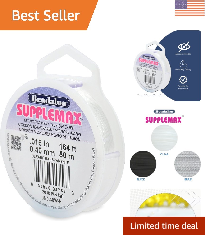 Versatile Clear 50m Beading Cord 0.40mm - Perfect for Jewelry Making & Crafts