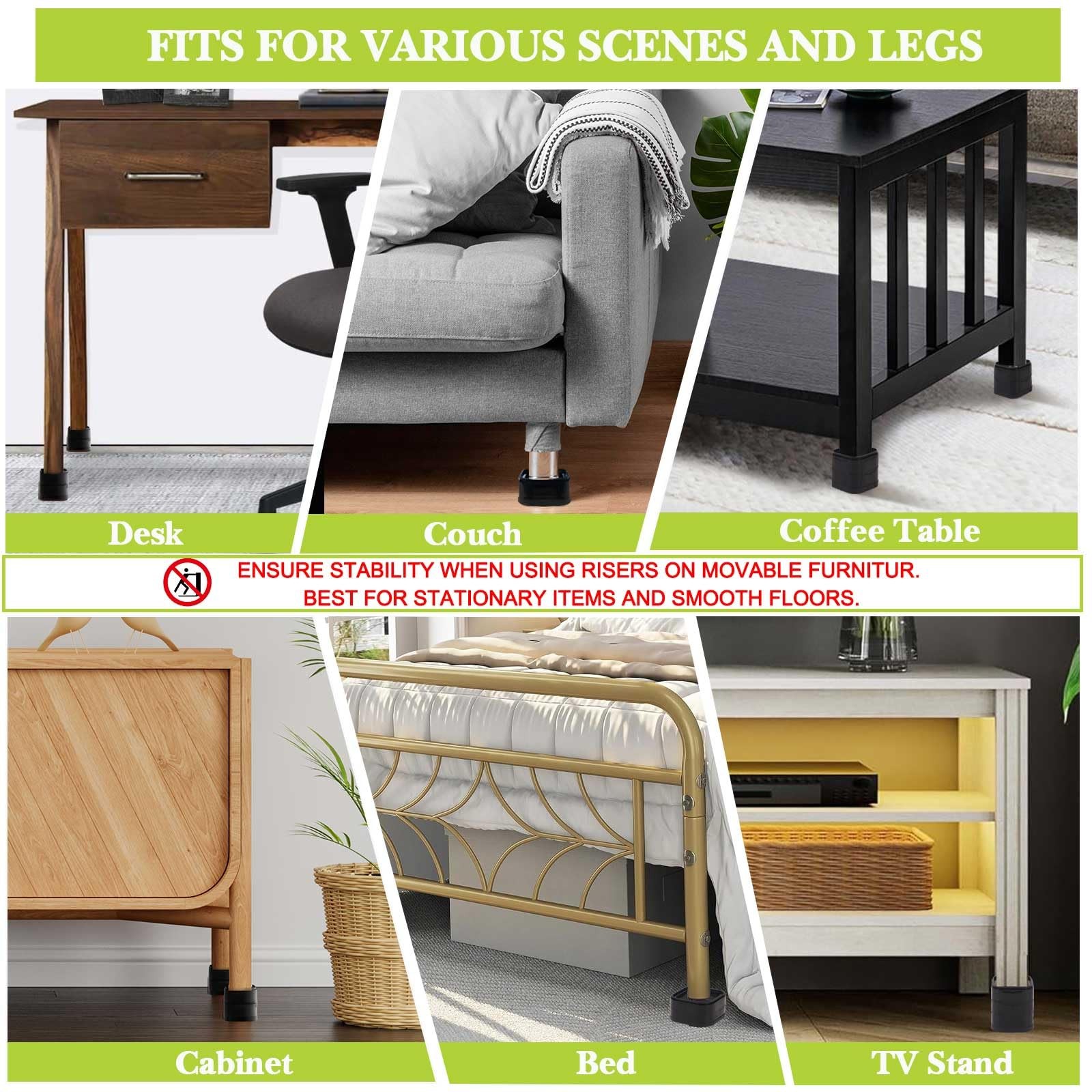 Furniture Risers 1 Inch, Adjustable Bed Riser Heavy Duty for Table Desk Couch