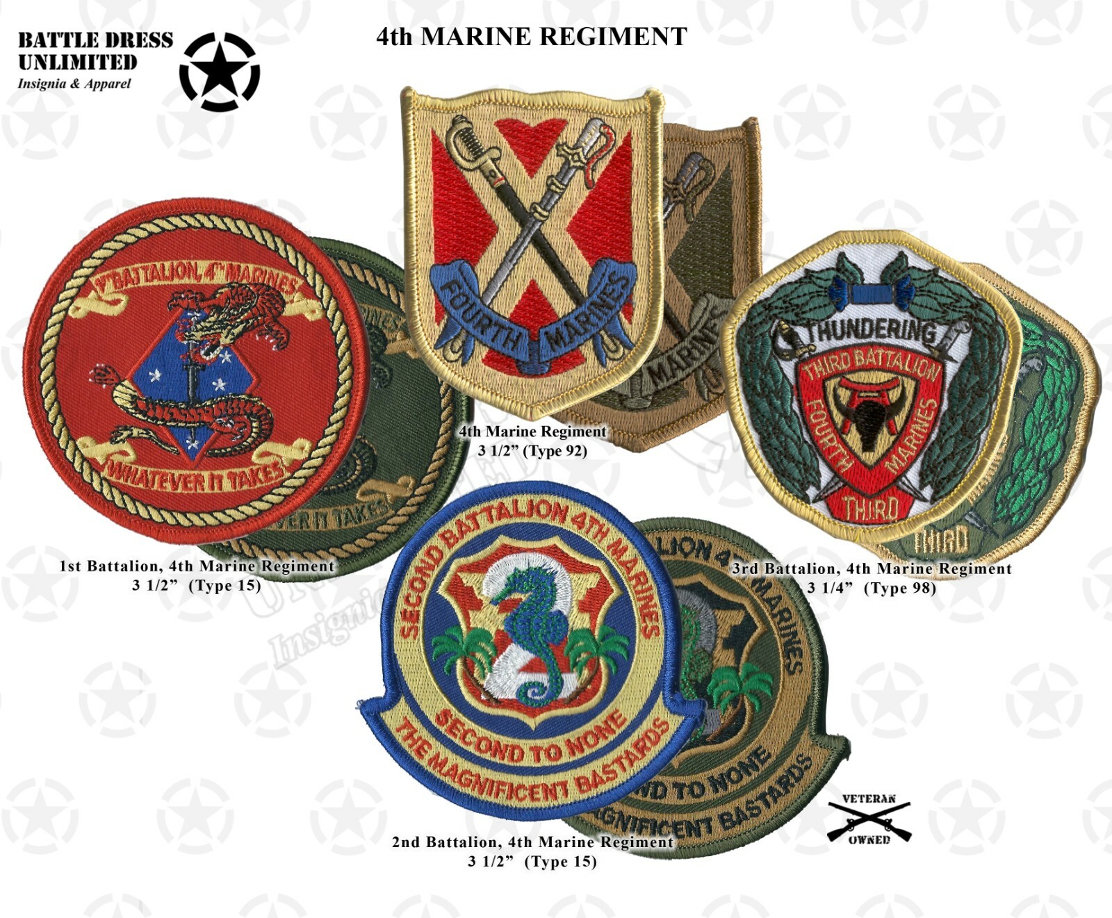4th Marine Regiment 1st 2nd 3rd Battalion 4th Marines Patch (MCCU Subdued USMC)