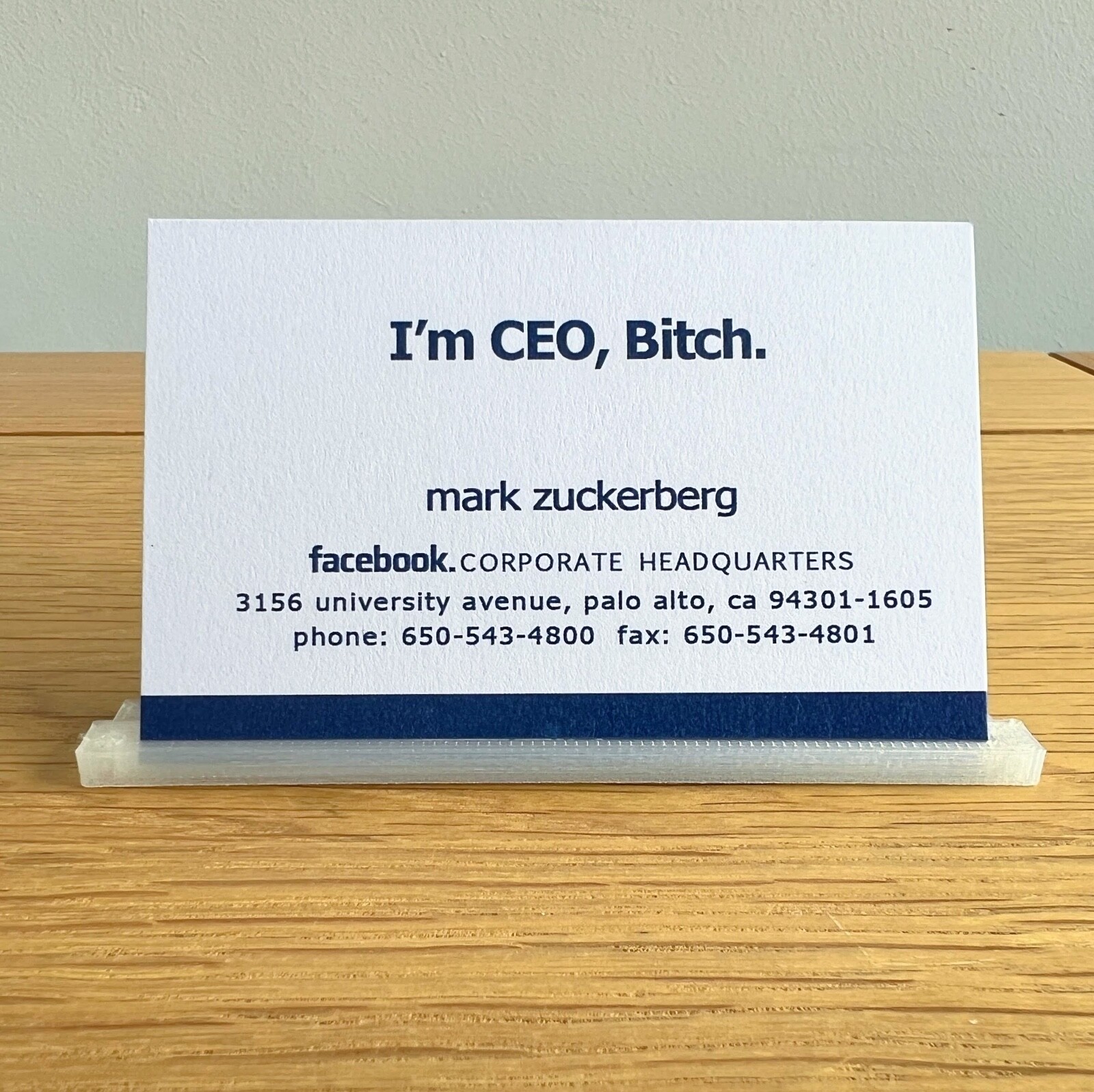 Mark Zuckerberg CEO Business Card The Social Network Replica Prop