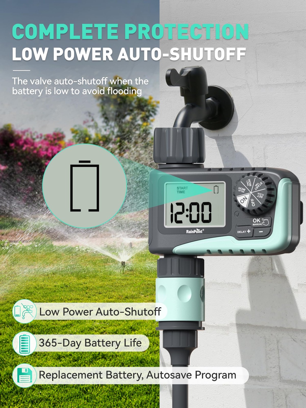 New RAINPOINT Sprinkler Timer, Programmable Water Timer for Garden Hose, Outdoor