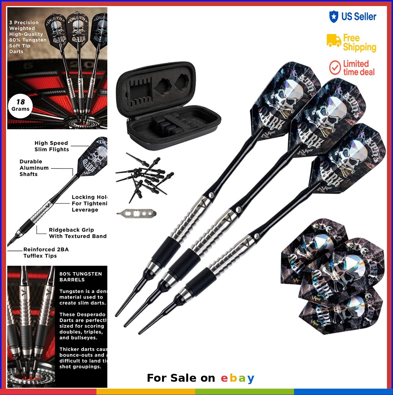 Soft Tip Darts 80% Tungsten 18 Grams Knurled Barrel with Case for Steel Tip
