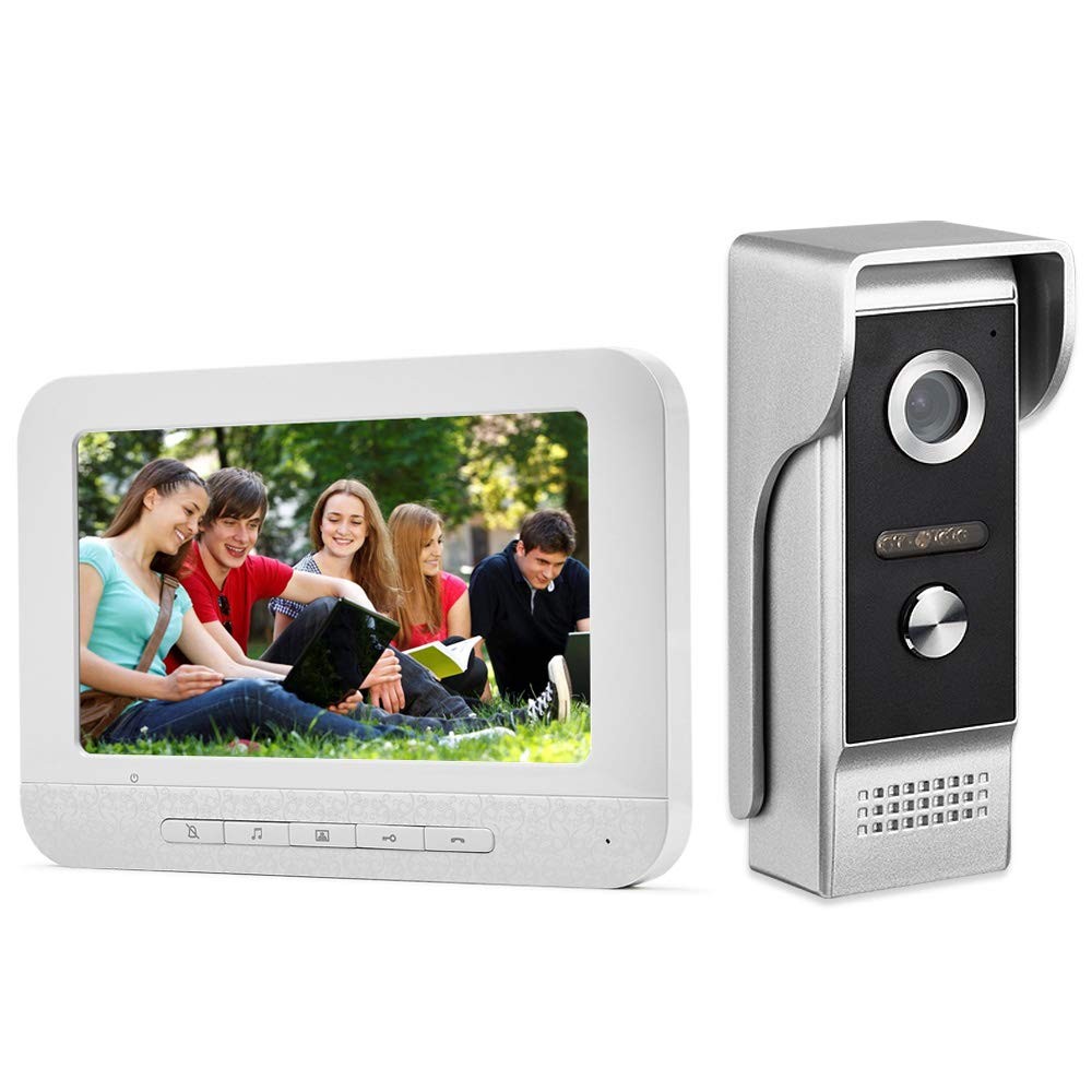 Video Intercom System, 7 Inche Monitor Wired Video Door Doorbell Kit, Outdoor...