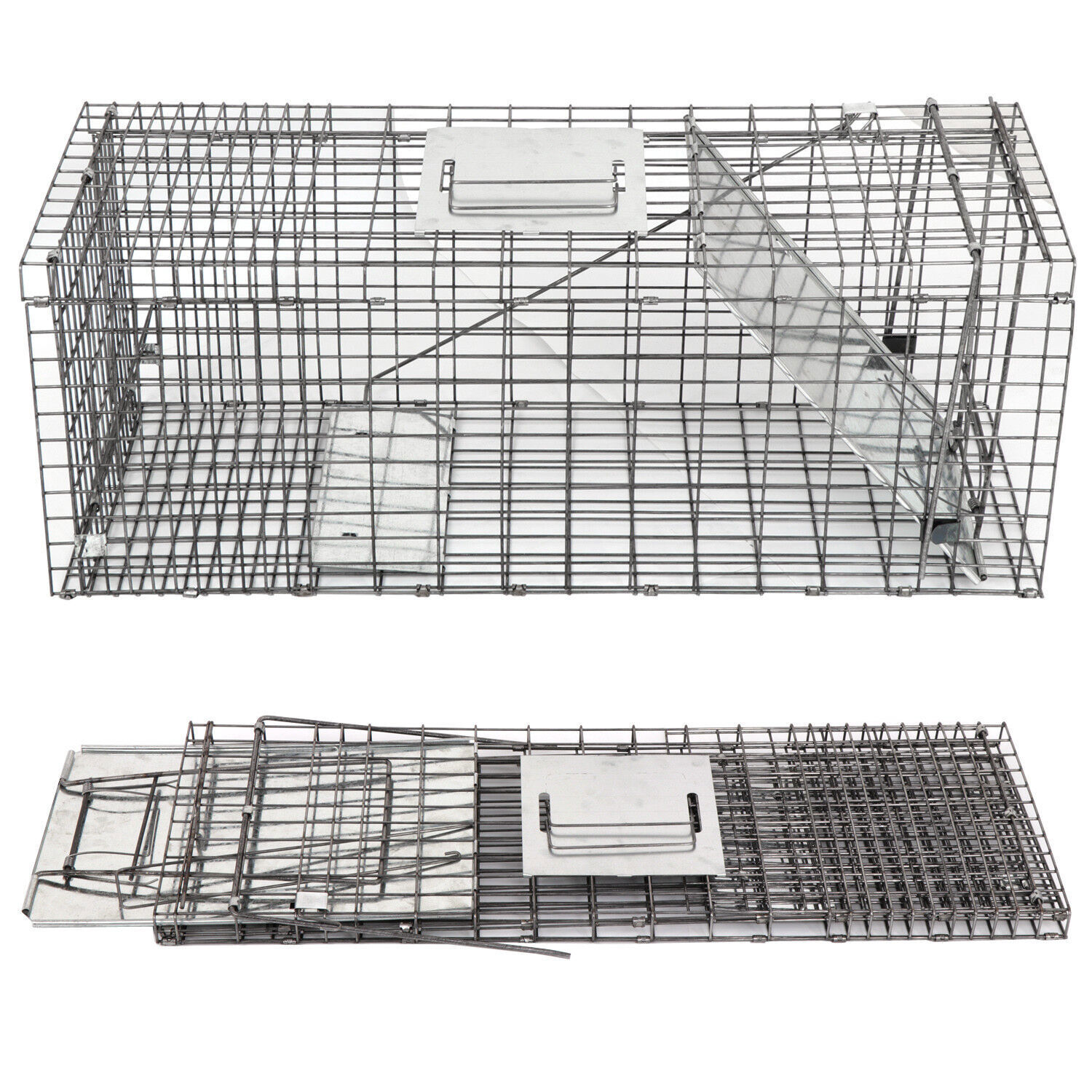 2PCS Humane Catch Release 32" Live Animal Trap for Raccoons Cats w/Iron Door
