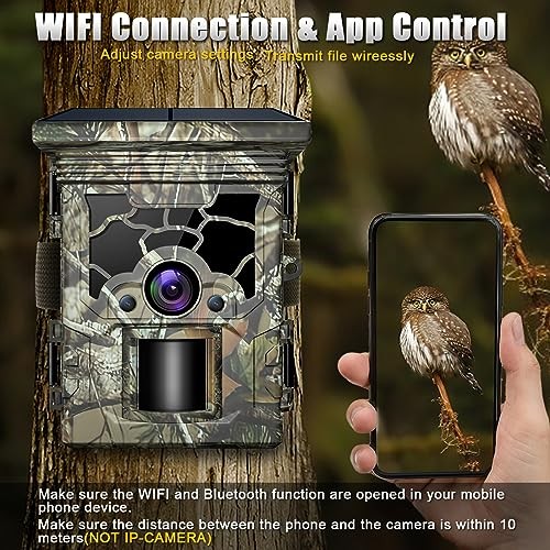 Trail Camera Solar Powered 4K 46MP, WiFi Bluetooth Game Camera with 32GB