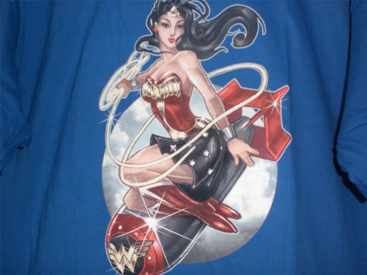 TeeFury Wonder LARGE "Wonder Bomb" Wonder Woman Tribute Shirt ROYAL BLUE