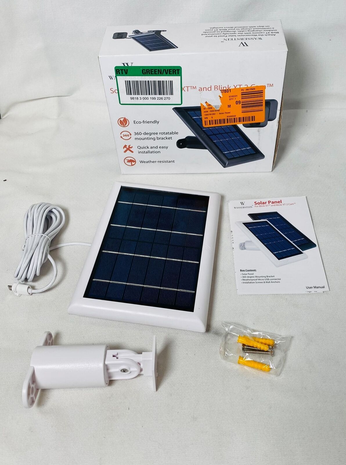 Solar Power Panel for Blink Outdoor, XT and XT2 Camera Charger - 1 Pack-White