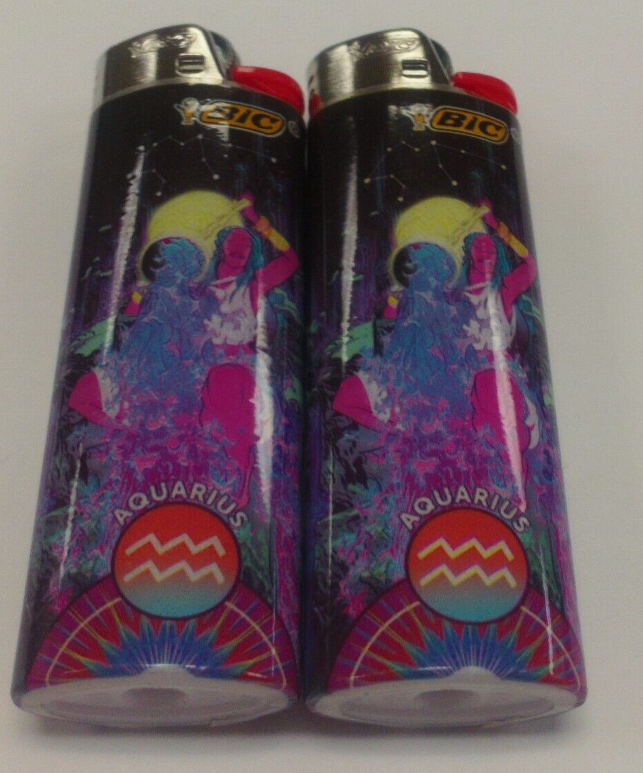 ZODIAC ASTROLOGY HOROSCOPE AQUARIUS BIC LIGHTER SET OF 2 MADE IN THE USA